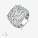 新款嘻哈指环S925纯银电镀白金莫桑石手工镶嵌国王戒指男戒