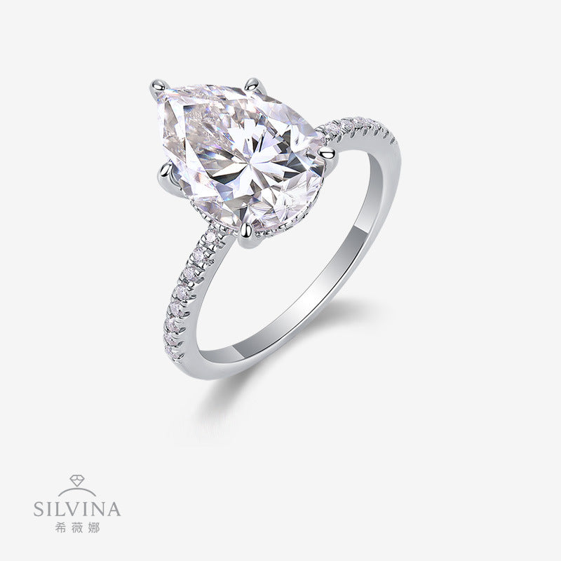 定制梨形异形莫桑石戒指S925银婚戒热销订制