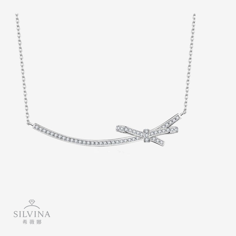 s925银莫桑石蝴蝶结个性吊坠项链