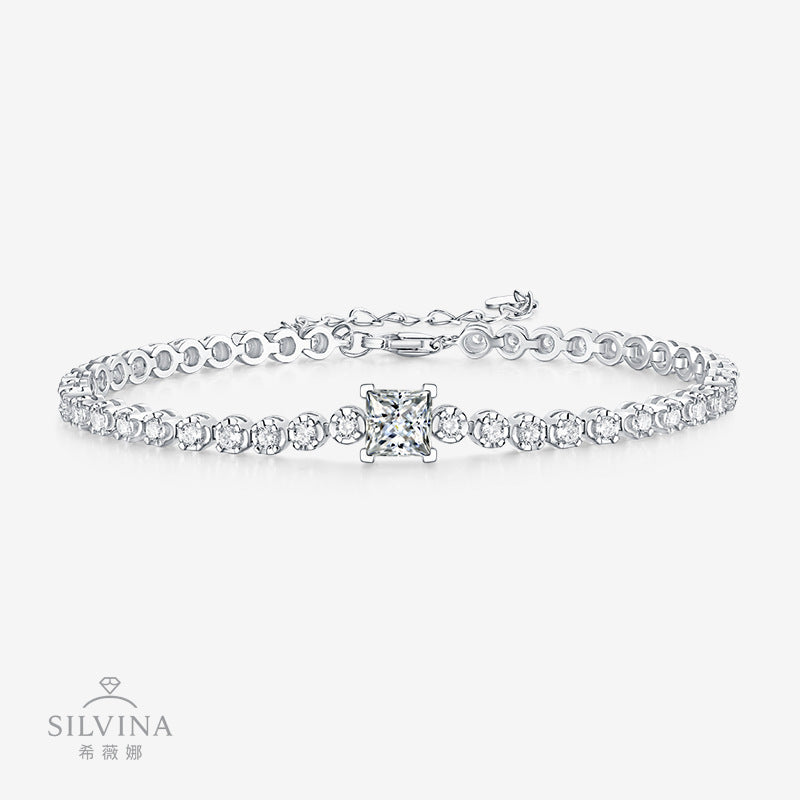 莫桑钻手鏈纯银设计小巧轻奢排钻手链 925纯银莫桑戒女士手链