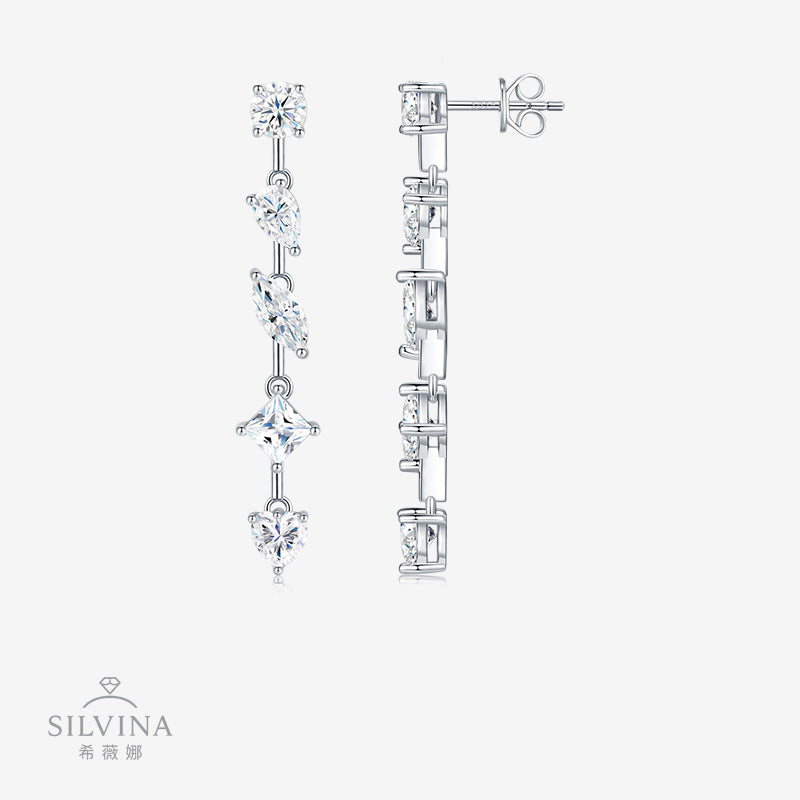 新款热销S925纯银莫桑石满钻耳钉时尚简约小众设计百搭饰品女