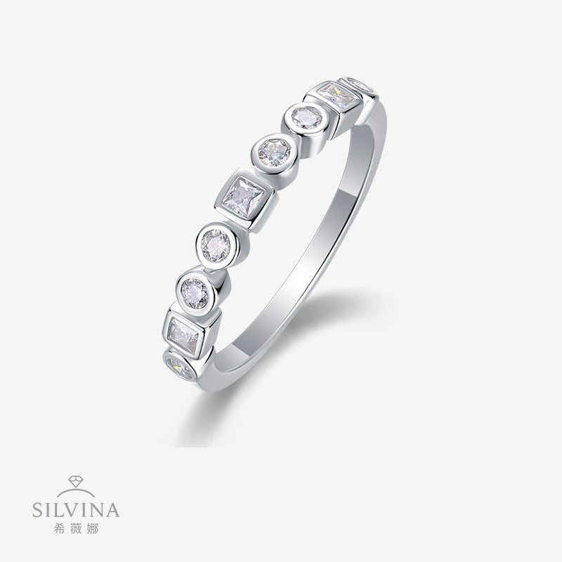 新品S925纯银圆形D色莫桑石个性简约时尚手饰戒指女指圈