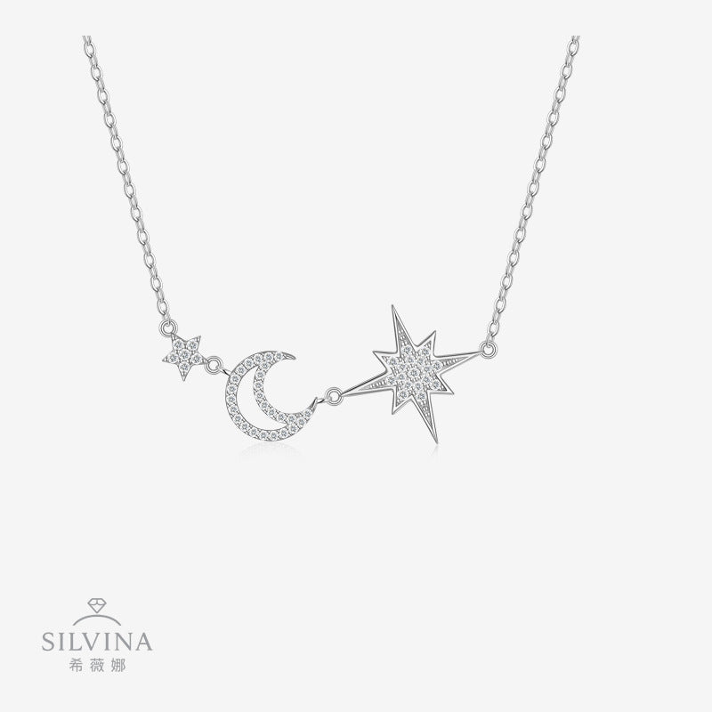 新款925银星月同行项链简约气质轻奢ins冷淡风锁骨链女