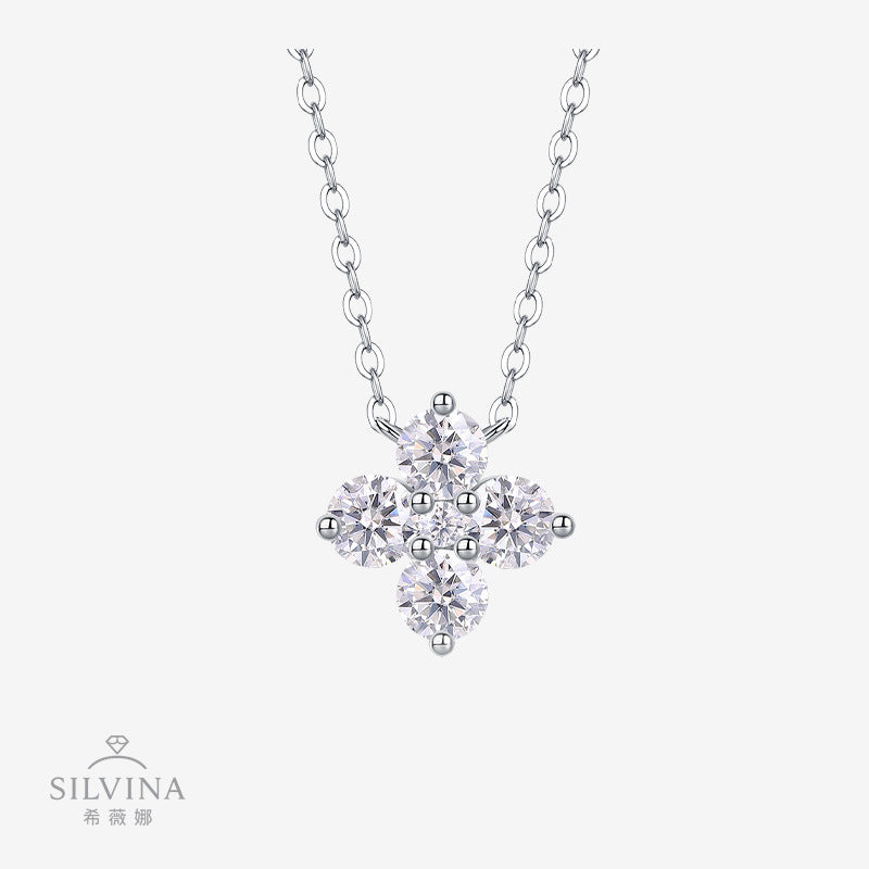 s925银莫桑石幸运四叶草吊坠项链项链