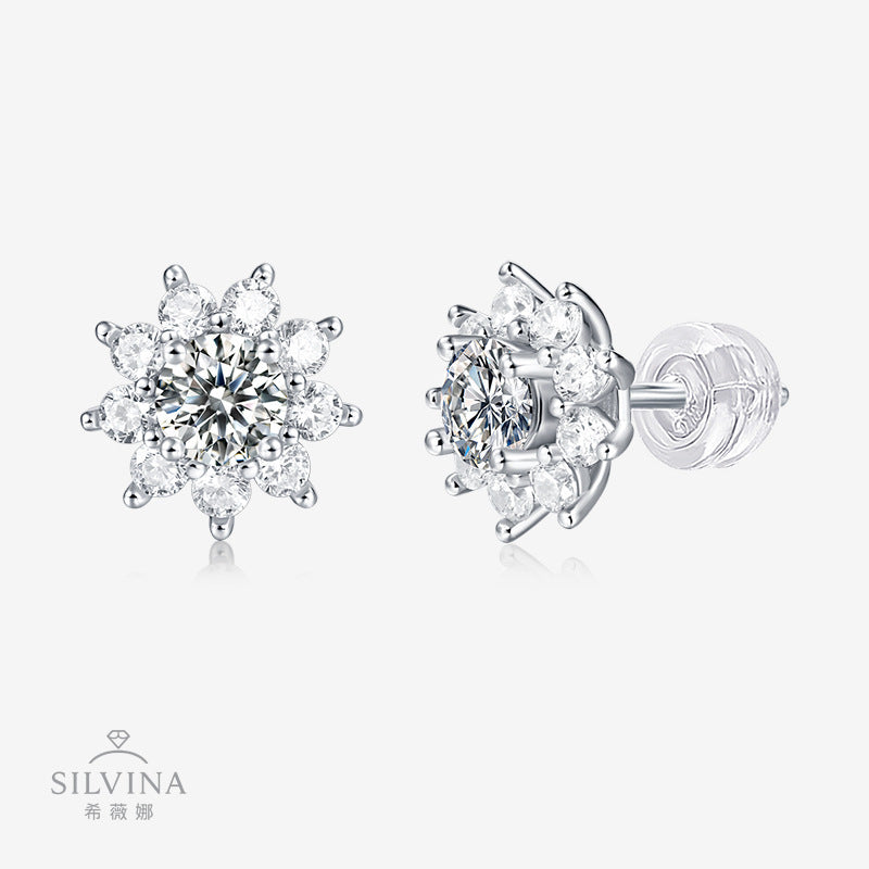 满镶雪花太阳花耳钉女轻奢时尚气质网红同款通勤显瘦耳环耳饰