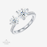 新款S925纯银莫桑石指环开口双生流光时尚轻奢戒指女