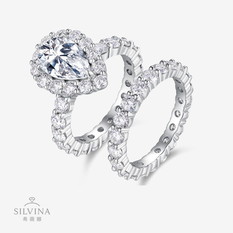 热销S925银莫桑石純銀莫桑石diy叠戴戒指