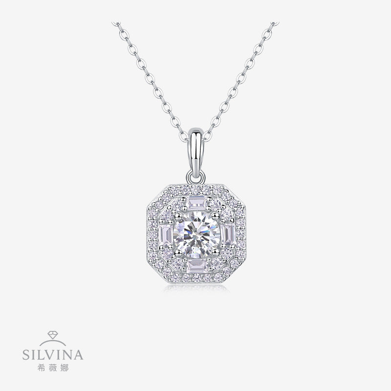 1克拉s925银莫桑石婚礼聚会吊坠项链