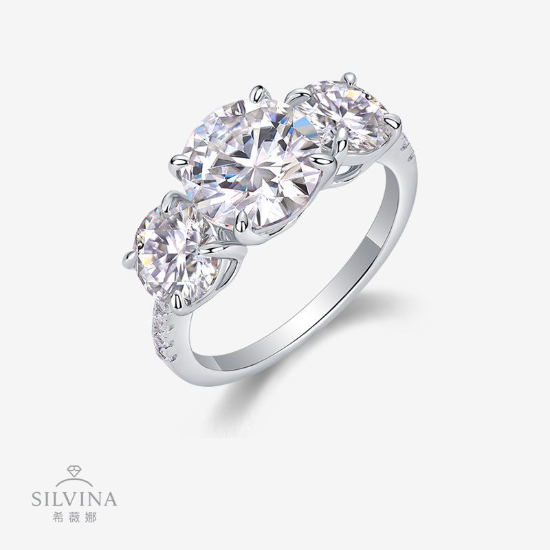 s925纯银戒指女戒镀铂金戒指 风三生石奢华3克拉莫桑石男女戒