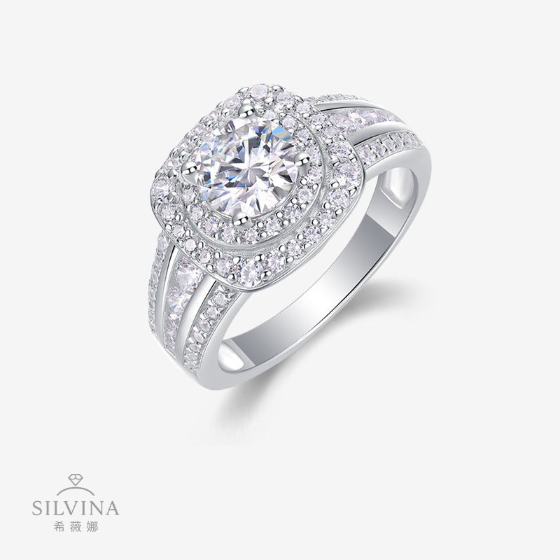 时尚戒指 S925纯银戒指女小众约莫桑石戒指女