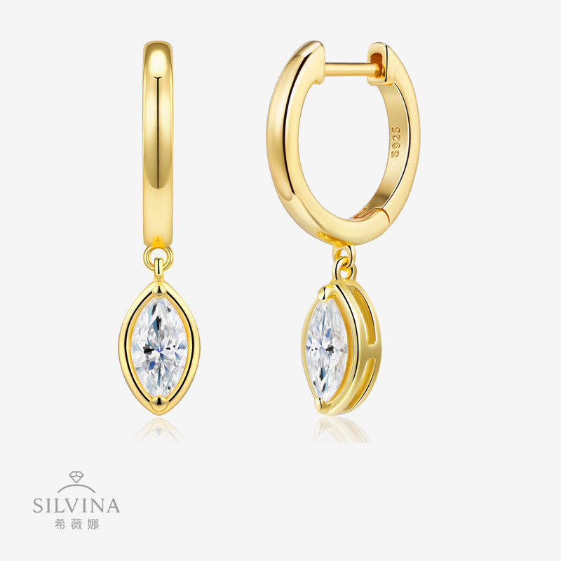 精美纯银电镀K金百搭莫桑石耳圈耳环休闲风新潮时尚耳饰