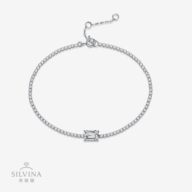 精工纯银925银镀白金适合日常佩戴轻奢莫桑石手链女