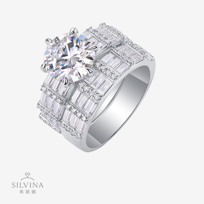 S925银精致戒指饰品莫桑石组合叠戴戒子