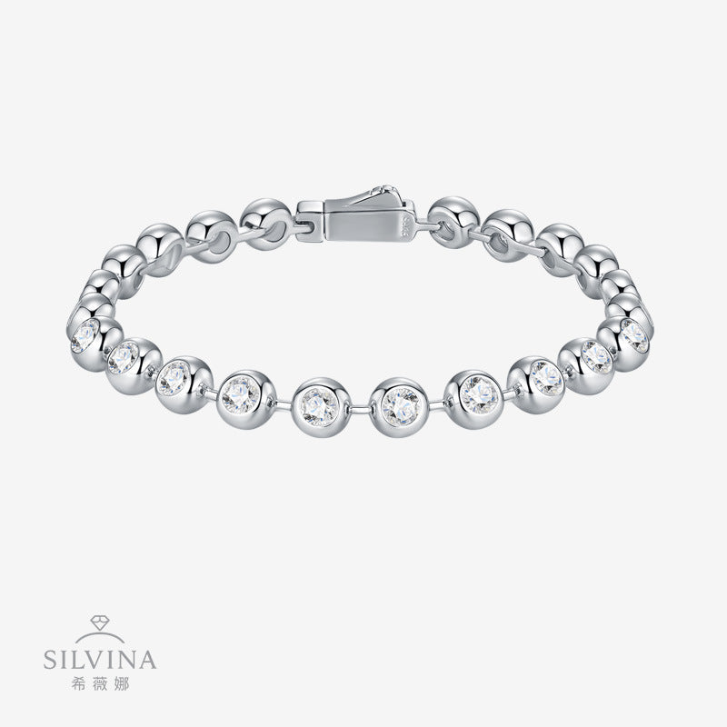 S925纯银莫桑石串珠手链轻奢简约女士时尚百搭泡泡手饰