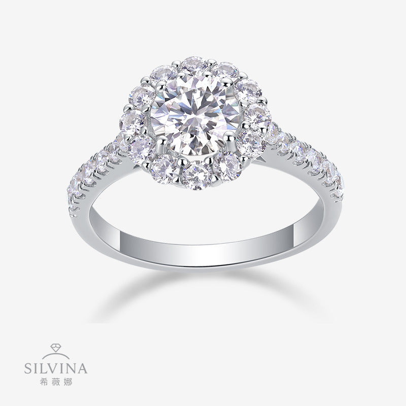 1克拉莫桑石925纯银镀PT950戒指女同款周家六爪直供