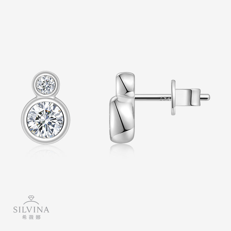 新款S925纯银莫桑石双头耳钉时尚百搭设计感耳饰品耳环女