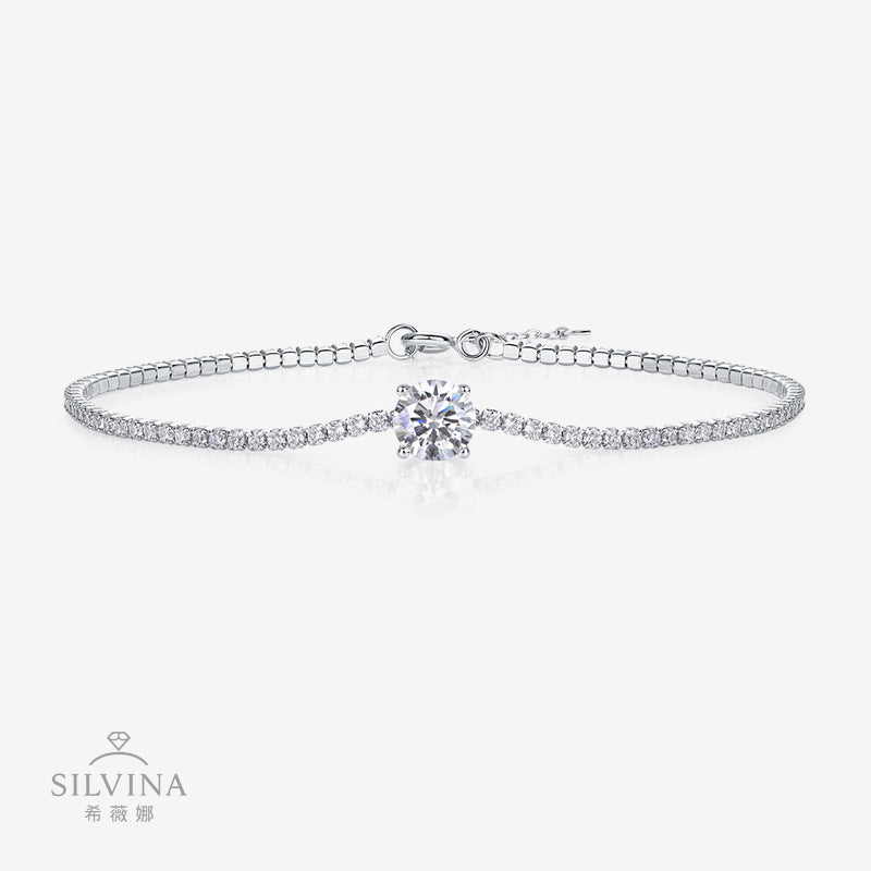 莫桑石18k铂金女士轻奢女手链