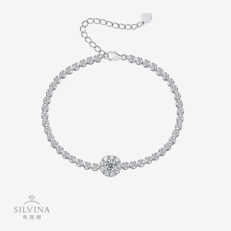 潘家多拉新款母亲节系列花卉手链925银莫桑纽扣手链DIY