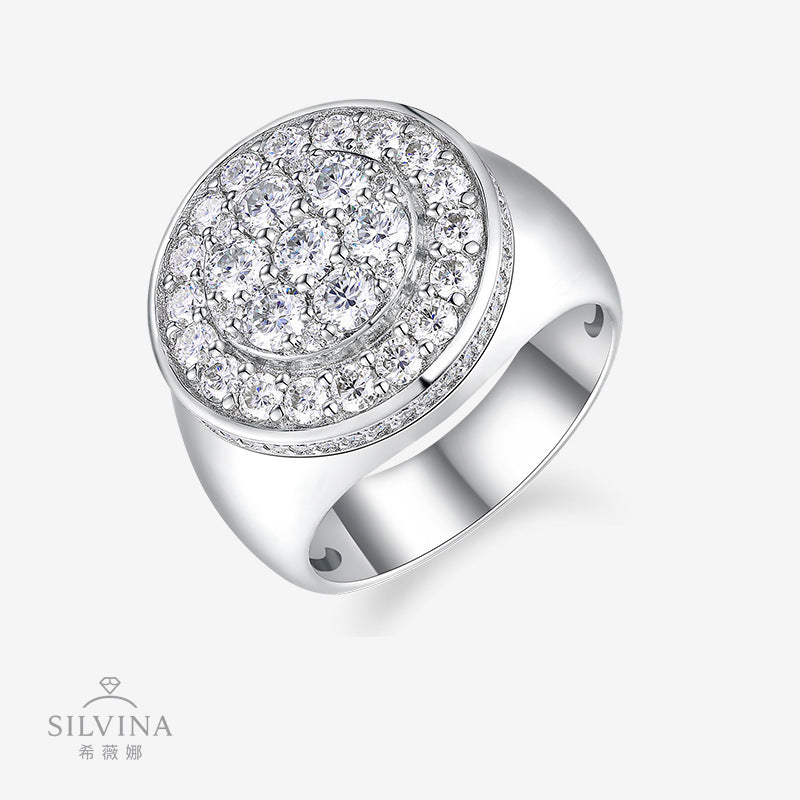 TikTok 时尚新款925戒指纯银莫桑石嘻哈男戒