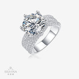 热销女豪华气质高奢戒指闭口女士求婚戒指S925银5克拉莫桑石