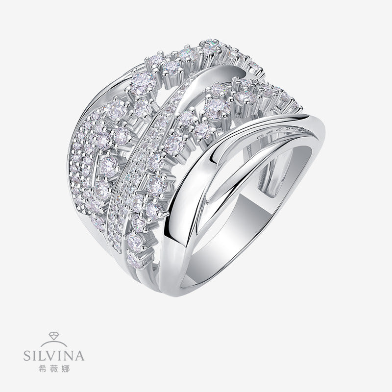 宽面指环S925银莫桑石豪镶戒子时尚首饰饰品