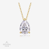 电镀18k黄 梨形s925纯银莫桑石吊坠项链