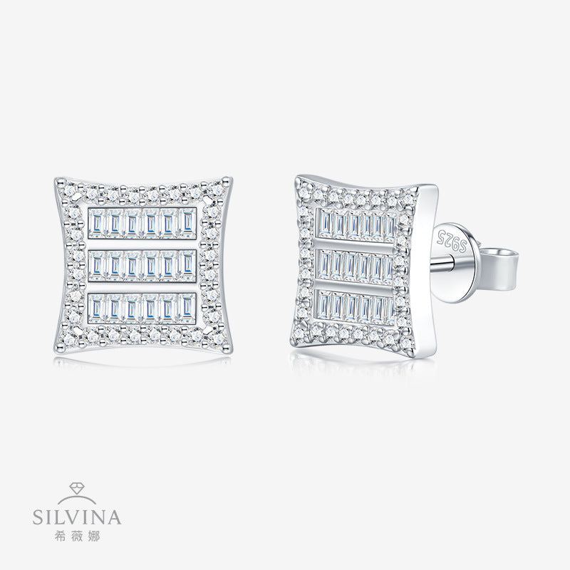 爆品立体几何S925纯银耳钉简约百搭轻奢耳饰品耳环