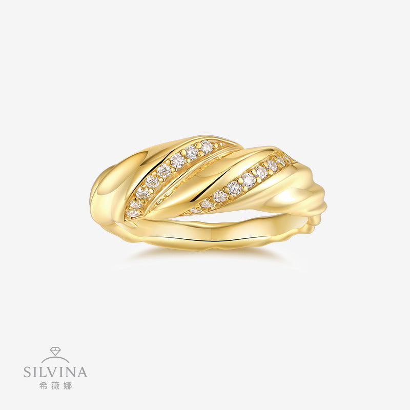 复古风防过敏扭绳设计个性新款时尚高档925银镶嵌莫桑石女戒