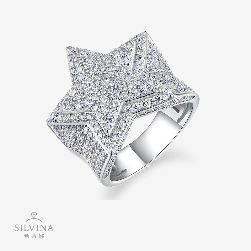 街头嘻哈夸张戒指精工五角星保色男款戒指指环潮流男戒