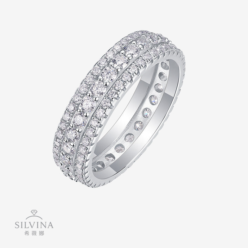 S925银莫桑石满圈指环圈戒