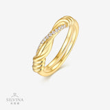 新款藤蔓扭绳女士时尚戒指 S925纯银D色莫桑石电镀18k黄女戒