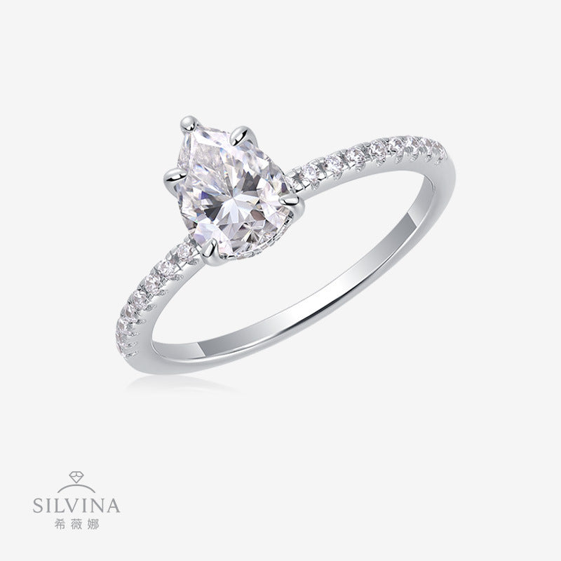 时尚珠宝梨形6*8mm精品莫桑石925纯银异形戒指女戒