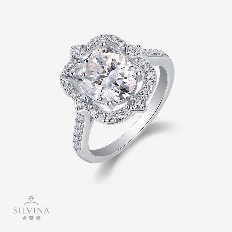 精镶嘻哈戒指定制银莫桑石结婚求婚首饰全莫桑女戒