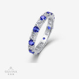 轻奢气质S925银戒指女绿宝红蓝宝石新款莫桑石戒子