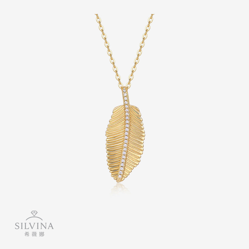 莫桑石项链带GRA证书电镀18K黄金叶子吊坠S925银吊坠女