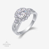 热销S925纯银戒指女莫桑石同款时尚镀白金婚戒女轻奢