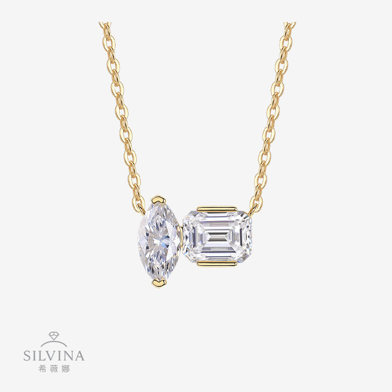 s925银异形莫桑石吊坠马眼组合吊坠项链女