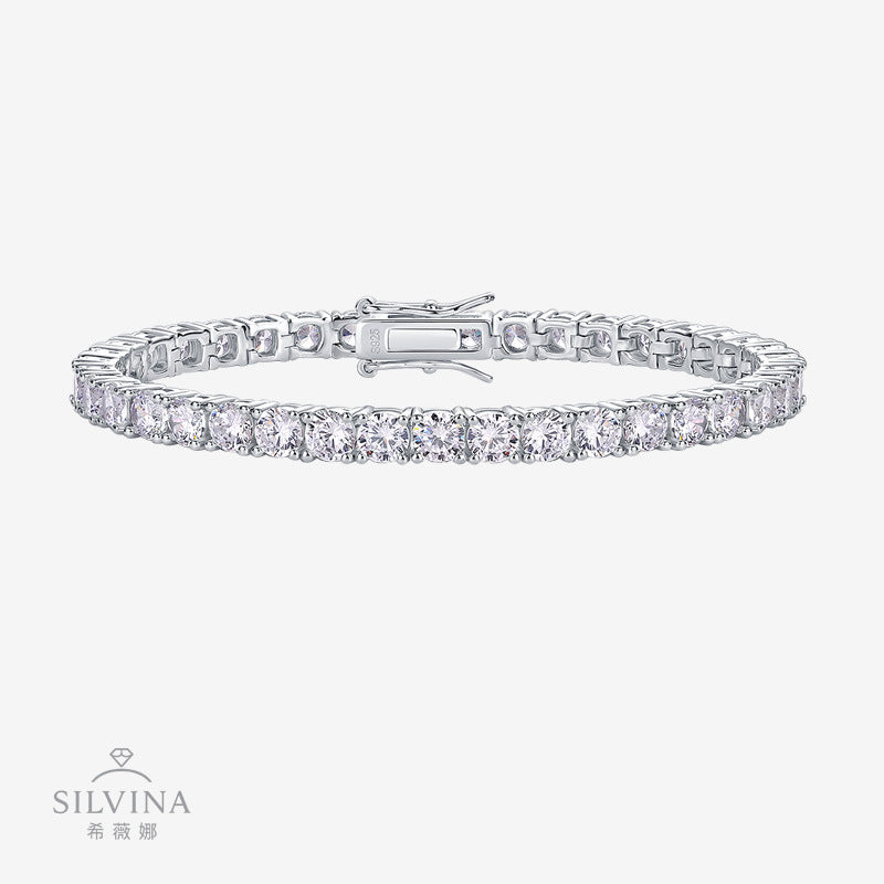 S925纯银莫桑石龙虾扣手链四爪网球手链莫桑石单排手链