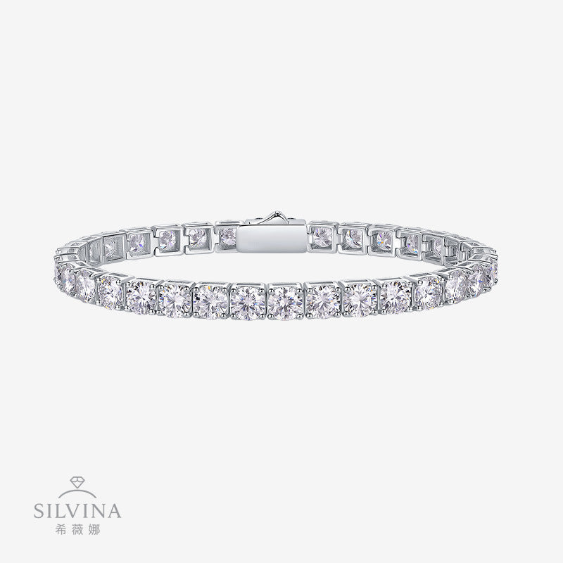 镀18k莫桑石单排链s925纯银男士女士网球手链