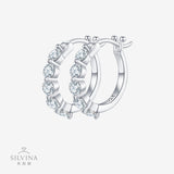 S925银莫桑石满镶耳钉超闪高级圆圈嘻哈单排耳环女款