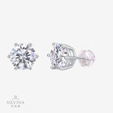 耳钉纯银镶嵌莫桑石金典6爪时尚百搭耳钉女款