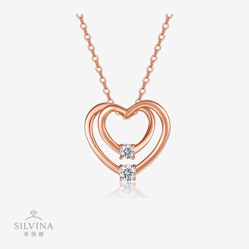 S925纯银爱心简约饰品项链女时尚小众设计感玫瑰金吊坠项链女