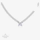 风s925银莫桑石时尚吊坠项链公主方粗链古巴链男生首饰