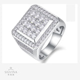 新款S925纯银方戒D色莫桑石戒子嘻哈潮流款奢华男士戒指