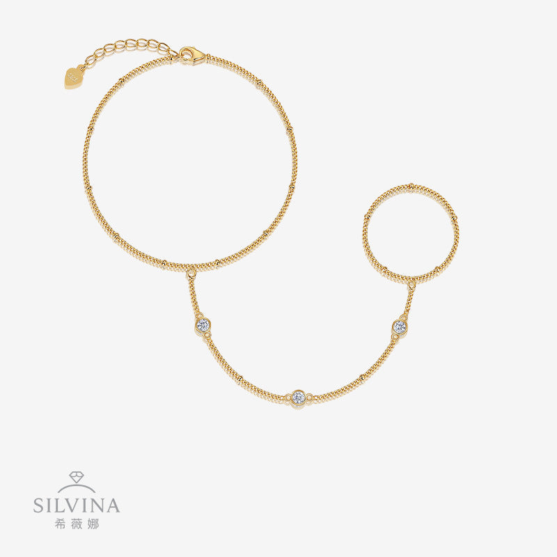 S925银双圈手链莫桑石链子锁骨链手链戒指组合