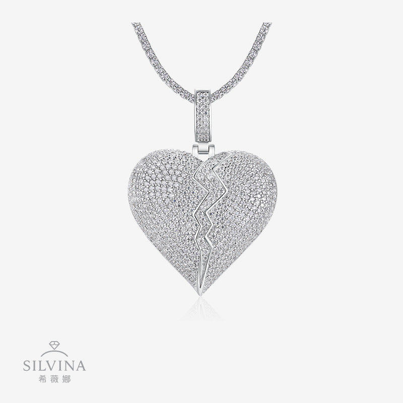 挂件网球链配套心形吊坠925银莫桑石男女嘻哈个性镶钻