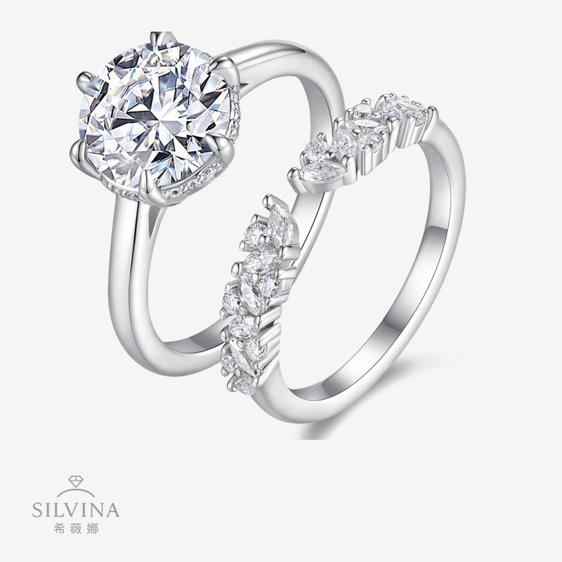 热销925纯银莫桑石椭圆轻奢时尚叠戴戒指女