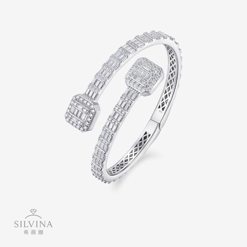 嘻哈风男士S925银莫桑石豪镶开口可调节手镯