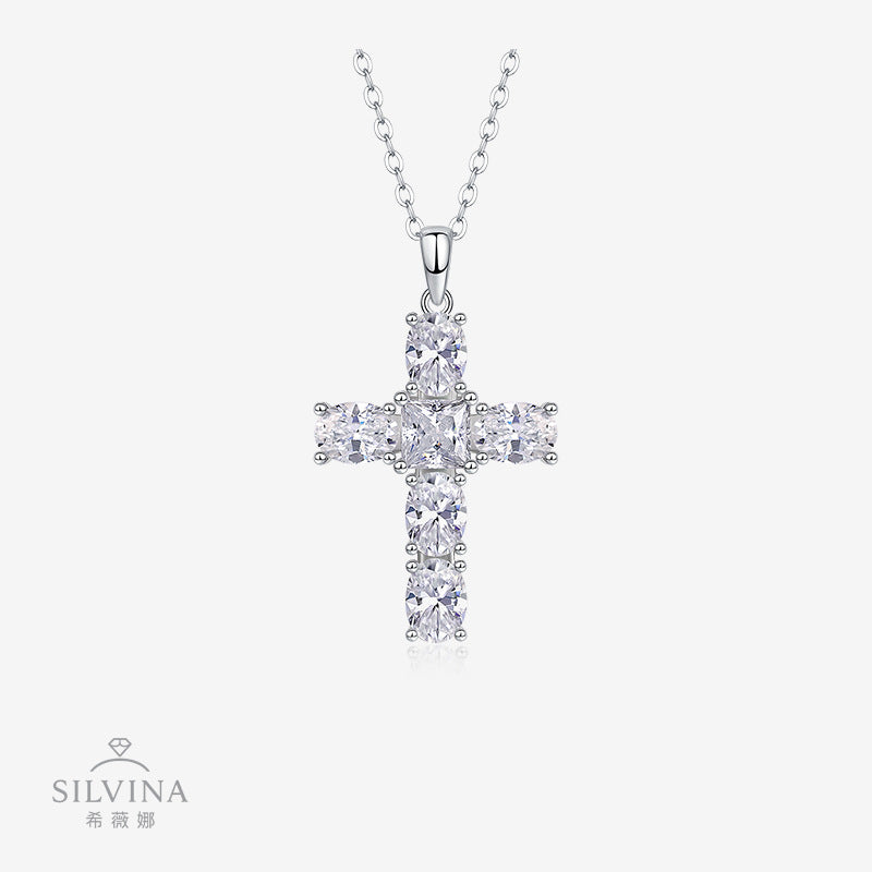 925银十字架项链嘻哈满镶劲链网红马思唯同款锁骨链