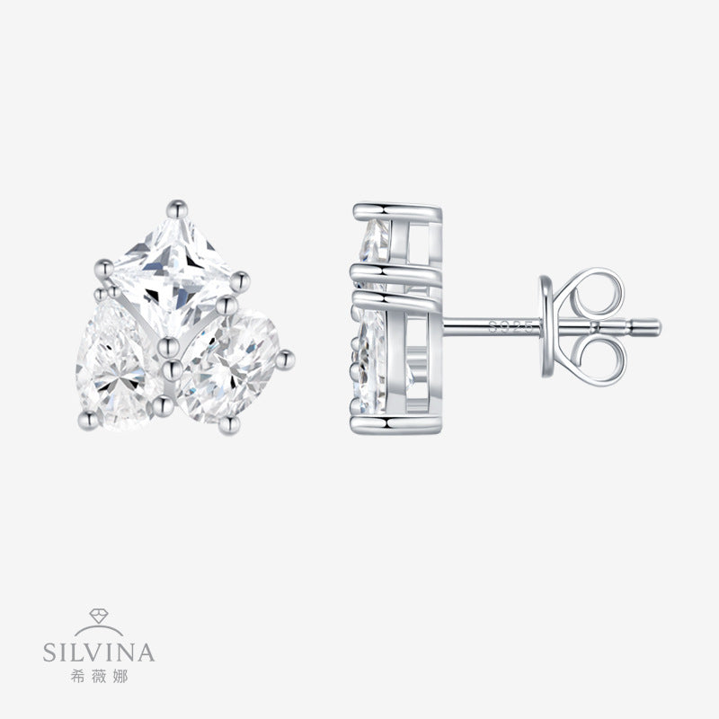 新款S925纯银几何形莫桑石耳钉小众轻奢气质耳环耳饰品女